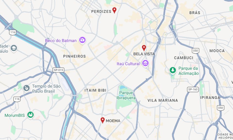 Mapa de Moema, Perdizes e Bela Vista